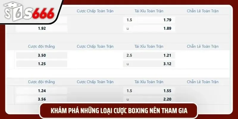 Cá cược Boxing S666 với những loại cược phổ biến